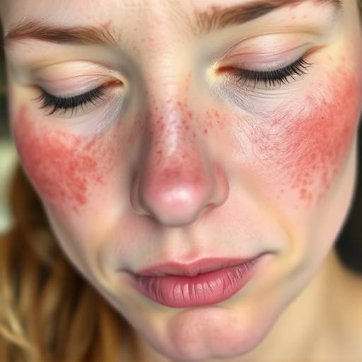 A person with rosacea showing redness on their cheeks.