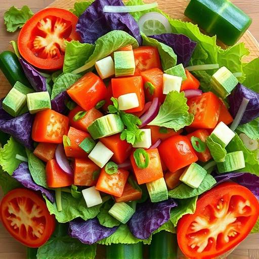 A vibrant salad with various vegetables, representing healthy nutrition.